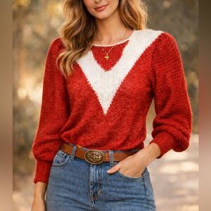Vintage Parigi Red Sweater With Shoulder Pads Angora Blend